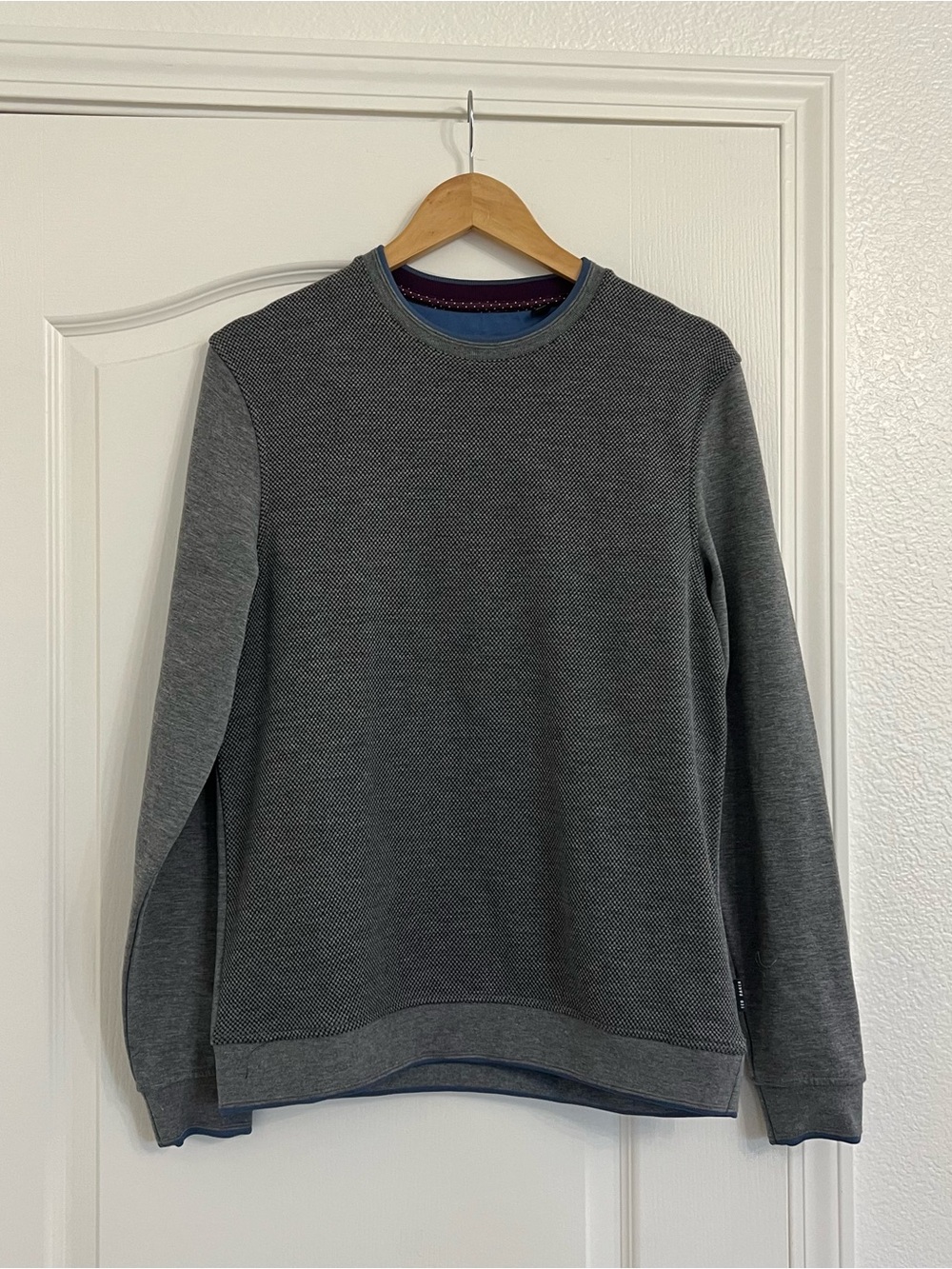 Ted Baker Men's Dark Gray Textured Crewneck Sweater